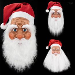 Masques de fête Joyeux Noël Père Noël Masque en latex Ornement extérieur Costume mignon Mascarade Perruque Barbe Habiller Noël