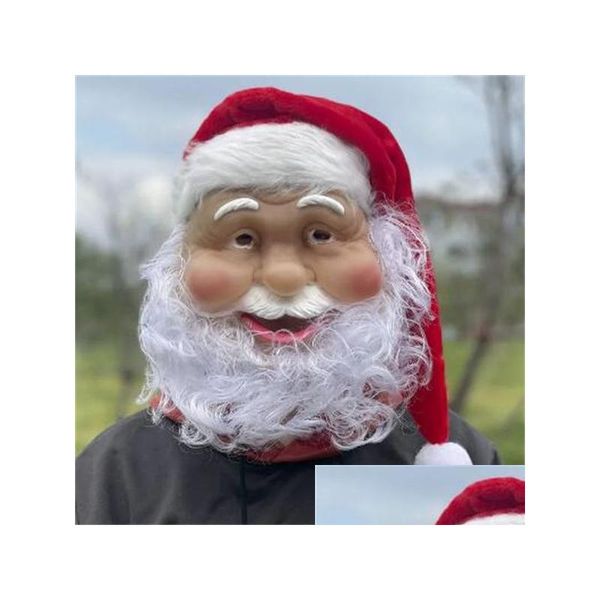 Máscaras de fiesta Feliz Navidad Santa Claus Máscara de látex Ornamen al aire libre Disfraz lindo Mascarada Peluca Barba Vestir Navidad Gc2358 Drop Deliv Dh3Gb