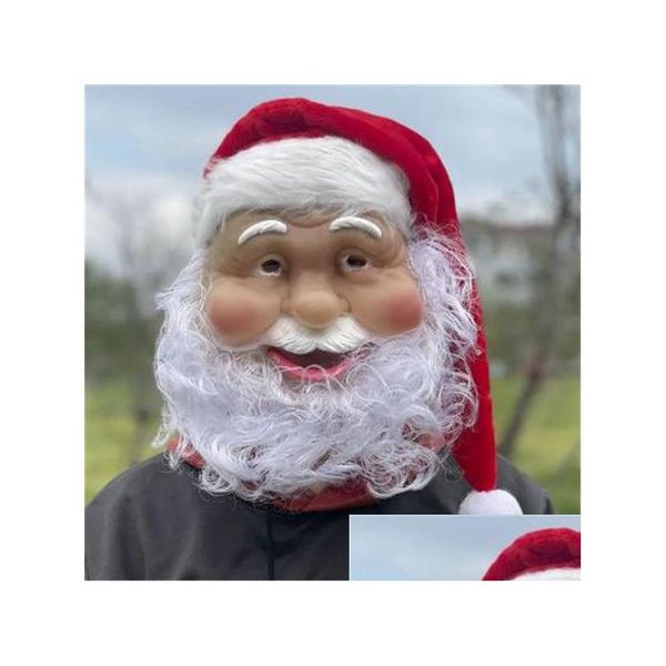 Máscaras de fiesta Feliz Navidad Santa Claus Máscara de látex Ornamen al aire libre Disfraz lindo Mascarada Peluca Barba Vestir Navidad GC2358 Drop Deliv Dhvkw