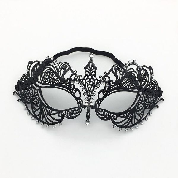 Máscaras de fiesta Metal Diamante Máscara de hierro Suministros para festivales Mascarada Media cara Halloween Plata Negro Color dorado