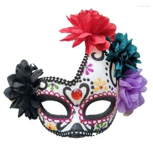 Masques de fête Mexique Jour des morts Masquerade Ball Halloween Masque Cosplay Femmes Performance Accessoires avec fleur fantôme