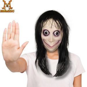 Masques De Fête Molezu Drôle Effrayant Masque De Fête Latex Clown Cosplay Pleine Tête Momo Masque Grand Oeil Avec De Longues Perruques Mascarade Halloween Fête 230809