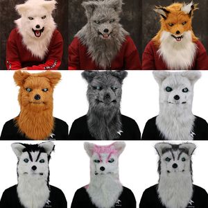 Masques de fête Bouche mobile Tête d'animal Masque Masque en peluche Chien Loup Orang-outan Costume en fausse fourrure Halloween Costumes Party Prop CospLAy Supplies 230724