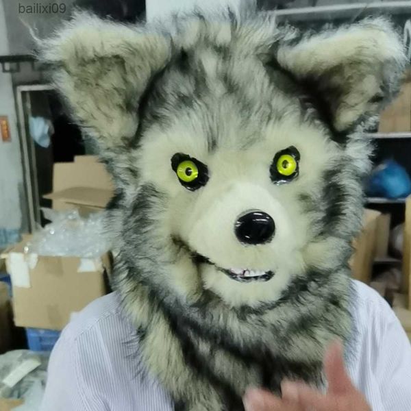 Máscaras de fiesta Boca móvil Máscara de zorro Disfraz de cosplay Máscaras de lobo de mandíbula móvil Fiesta de Halloween Animal de peluche Máscara de cabeza completa T230905