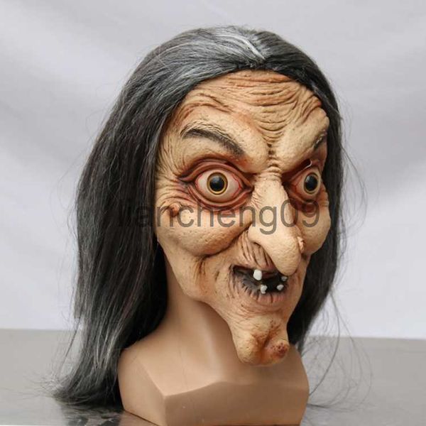 Máscaras de fiesta Película Halloween Horror Vieja Bruja Falsa MÁSCARA Cabeza Cosplay Adulto Látex Cara Completa Casco Fiesta de Halloween Accesorios de miedo x0907