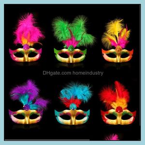 Máscaras de fiesta Mti Color Feather Pvc Princess Mask Sexy Hallowmas Veneciano Bauta Half Face Party Dance Masquerade Cosplay Decor Drop Del Dhuc0