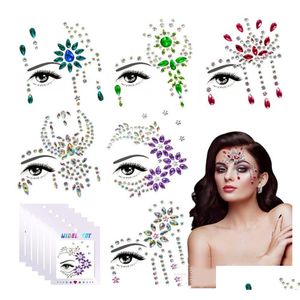 Fête Masques Festival De Musique Visage Bijoux Strass Demi-Visage Gemmes Glitter Cristal Anniversaire Autocollant Yeux Corps Tatouages Temporaires Drop D Dhy58