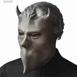 Masques de fête Masque de goules sans nom Deluxe Latex Ghost Band Grucifix Masque Halloween Cosplay Props Couvre-chef T230905