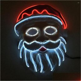 Masques de fête Néon LED Éclairage Père Noël Masque Père Noël Cosplay El Clignotant Kriss Kringle pour Drop Livraison Maison Jardin Fest Dhceh