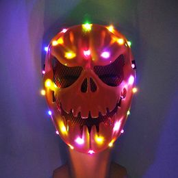 Party Maskers Neon Lichtgevende Scary Gezichtsmasker LED Light Up Pompoen Hoofd Voor Halloween Cosplay Props Gloeiende Horror Kostuum 230721