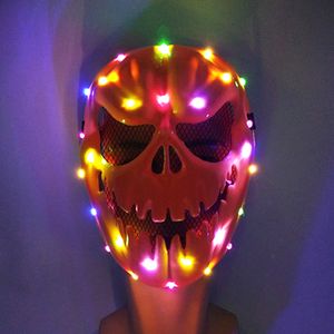 Party Masks Neon Luminous Scary Face Mask LED Light Up Pumpkin Head For Halloween Cosplay Props Glowing Horror Costume 230721