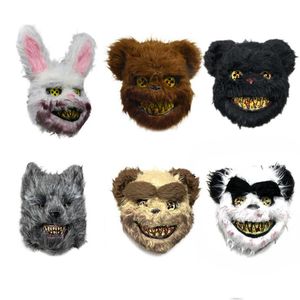 Máscaras de fiesta New Bunny Animal Head Mask Prank Evil Bloody Rabbit Scary Mascara Pvc Peluche de juguete Horror Killer Anónimo Blanco para niños A Dh9Zf