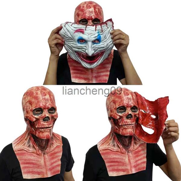 Máscaras de fiesta Nueva máscara de payaso de terror desmontable de doble capa, accesorios de cosplay para fiesta de Halloween, accesorios de casa embrujada x0907