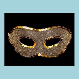 Feestmaskers NIEUWE FASOMMASMA MASKER Men Men Vrouwen Venetiaanse maskerade Glitter Doek Kerstmis Fancy Dress Props Gold Sier Drop del Dhori