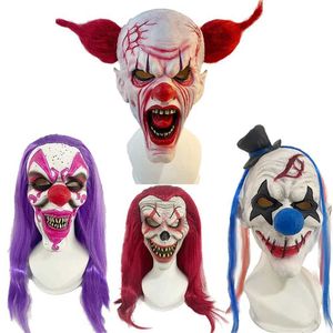 Party Masks New Halloween Long Hair Joker Mask Latex Head portant la réalité Prop Show Cosplay Q240508