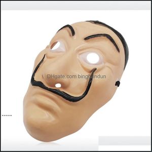M￡scaras de fiesta Newmask Fl Face Mask La Casa de Papel Costume Pel￭cula Halloween Cosplay RRE11633 Drop entrega Home Garden Suministros festivos OTJG6