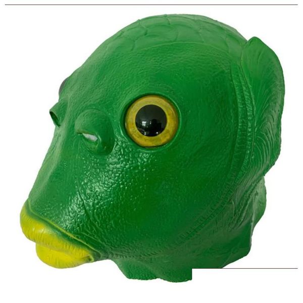 Máscaras de fiesta Novedad Máscara de cabeza de pez verde de látex - Boca abierta Accesorio de cosplay de animal para Adts Drop Delivery Home Garden Suministros festivos Dhcbm