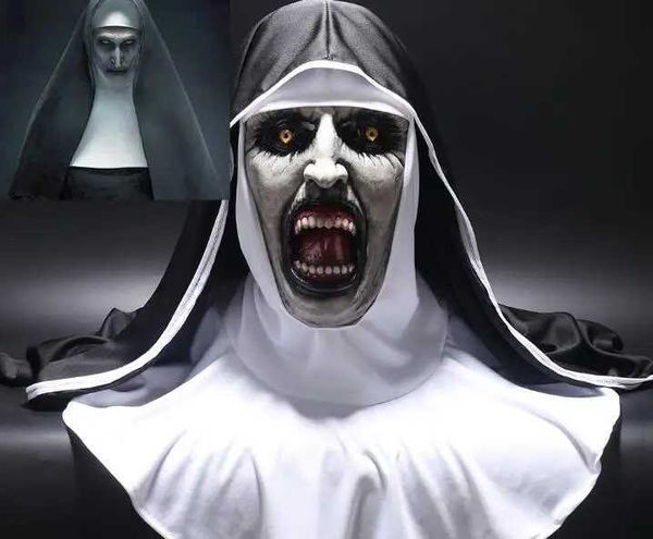 Party Masks Nun Horror Mask Play-Playing Valak Latex avec un voile Veil Full Face Costume Costume Halloween Accesstes Q240508