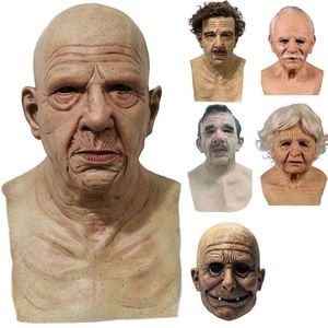 Máscaras de fiesta Old Man Scary Mask Cosplay Full Head Latex Halloween Horror Masquerade Headgear Decor