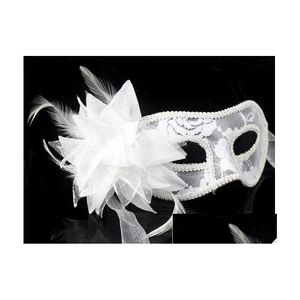 Partij maskers uitverkoop handgemaakte kant lederen Mardi Gras masker maskerade bloem prinses voor Lady paars rood zwart wit optie drop Dh4U5