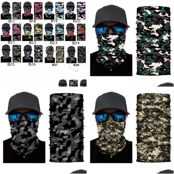 Máscaras de fiesta Bufanda mágica sin costuras al aire libre Camuflaje de esquí Media mascarilla Bandana Calentador de cuello Diadema Turbante Ciclismo P1103 Entrega de gota Hom Dheuh