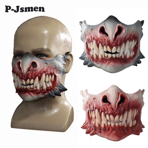 Máscaras de fiesta P-Jsmen Máscara de terror Decoración de Halloween Dientes espeluznantes Media cara Halloween Scary Cosplay Props Zombie Variation Accesorios 230626