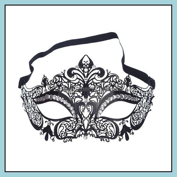 Masques De Fête En Métal Peint Masque De Venise Incrusté De Cristal En Fer Forgé Masques De Fête Noble Boule Décorative De Mariage Mascarade Drop Delivery Dh6Ib