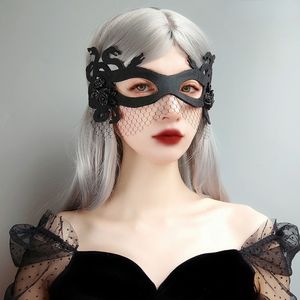 Party Masks Party Bar Mask Gothic Wind Veil Zwart Snake Demon Medusa Halloween Carnival Ghost Festival Half Face Prom Lace Mask 230313