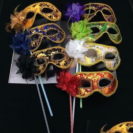 Masques de fête Masque de fête Hommes Femmes Halloween Mascarade vénitienne Masques de poche Plume Floral Sexy Carnaval Bal Couleurs mélangées FY3618 Dhzol