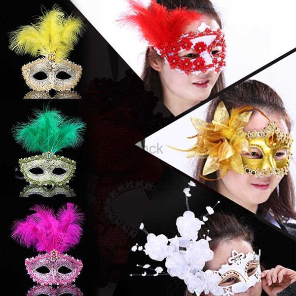 Máscaras de fiesta Máscara de fiesta Mujer Mascarada Plumas de pavo real de lujo Máscara de media cara Cosplay Máscara veneciana para niños HKD230801