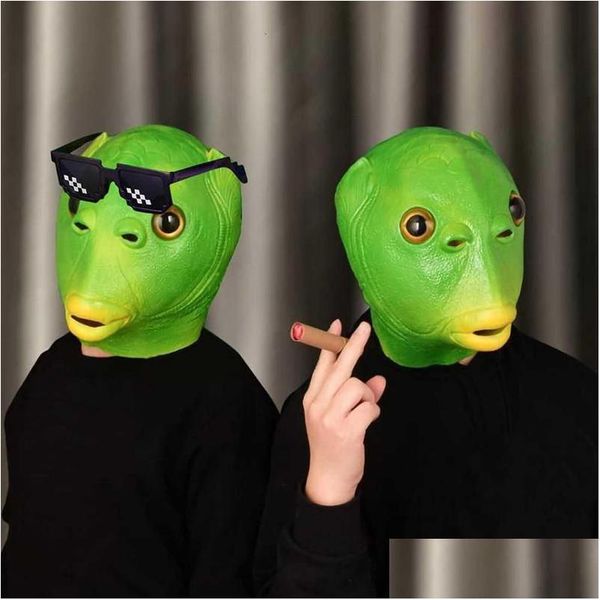 Máscaras de fiesta Máscaras de fiesta Divertida Boca de pez verde Cabeza de látex Er Sombrero Disfraz de Halloween Cosplay 230330 Hogar Jardín Festivo Pa Dhgarden Dhjmk