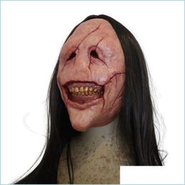 Feestmaskers Feestmaskers Halloween Duivel Horror Lang haar Demon Decoratie Horrible Latex Rekwisieten Cosplay Kostuums 220920 Drop Delivery Dhid6