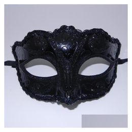 Feestmaskers Feestmaskers Dames Meisjes Y Zwart Kanten Rand Venetiaanse Maskerade Hallowmas Masker Met Glanzende Glitter Drop Levering Thuis Garde Dh8Lq