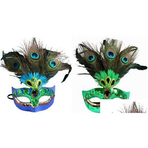 Máscaras de fiesta Pavo real Sparkle Máscara Lentejuelas Rhinestone Mascarada Media cara Halloween Navidad Juguete Entrega de la gota Hogar Jardín Festivo S Dht1K