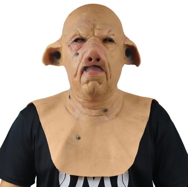 Masques de fête Pig Full Latex Mask Horror Creepy Wrinkle Face Mask With Neck Full Head Halloween Party Carnival Props Mask For Face Fashion 230617