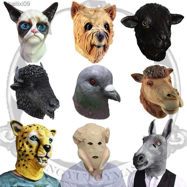 Masques de fête Pigeon Hibou Loup Chien Masque Animal Latex Fête Cheval Âne Masque Animal Enfant Fête Halloween Masque T230905