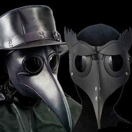 Máscaras de fiesta Plague Doctor Black Death Mask Cuero Halloween Steampunk PU Carnival Cosplay Máscara para adultos Grim Reaper Q231009
