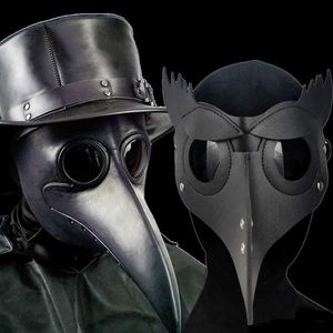 Masques de fête Peste Docteur Noir Masque de Mort En Cuir Halloween Steampunk PU Carnaval Cosplay Adulte Masque Grim Reaper Q231009