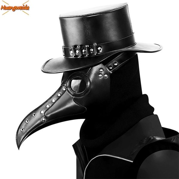 Máscaras de fiesta Plague Doctor Black Death Mask Cuero Halloween Steampunk PU Carniv 220823