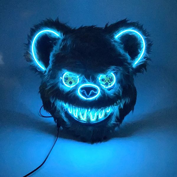 Masques de fête en peluche noir brun ours déguisement masque cosplay sanglant LED lumineuse néon pour Halloween 231207