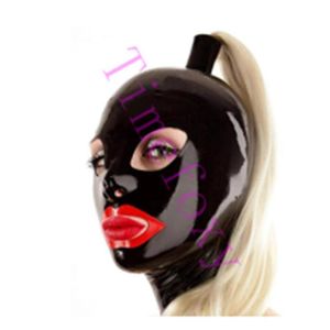 Party Maskers Paardenstaart Latex Masker Fetish Kap Met Rits Op Rug Bandage Kostuums Accessoires Voor Halloween233w