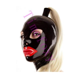 Masques de fête Ponytail Latex Masque Fetish Hood Avec Zip Sur Le Dos Bandage Costumes Accessoires Pour Halloween2957