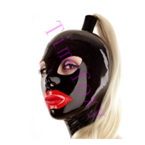 Máscaras de fiesta Cola de caballo Máscara de látex Capucha fetiche con cremallera en la espalda Vendaje Disfraces Accesorios para Halloween233w