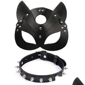 Masques de fête Porn Fetish Head Masque Fouet Bdsm Bondage Contraintes Pu Cuir Chat Halloween Roleplay Jouet Pour Hommes Femmes Cosplay Jeux Q0818 Dhln8