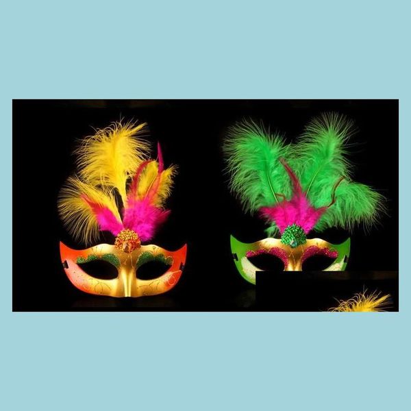 Masques de fête Princesse Gold Dust Plume Masque Fluffy Plumes Halloween Costume Ball Mascarade Cadeaux Drop Livraison Maison Jardin Festiv Dhpyx