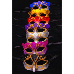 Feestmaskers Promotie Verkoopmasker met gouden glitter Venetiaans Unisex Sparkle Masquerade Mardi Gras Drop Delivery Home Garden Feestelijk Dh28G