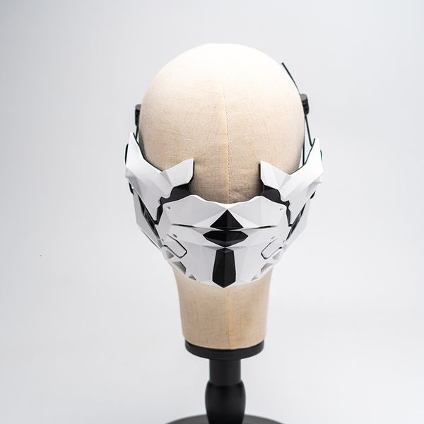 Masques de fête Punk masque mécanique casque blanc noir samouraï masque Ninja gothique pose accessoires industriel fonctionnel vent Cosplay pour la fête 230826