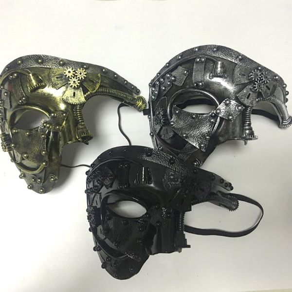 Masques de fête Style Punk masque vénitien casque mécanique hommes Steampunk fantôme de l'opéra Halloween Cosplay Costume visage 230206