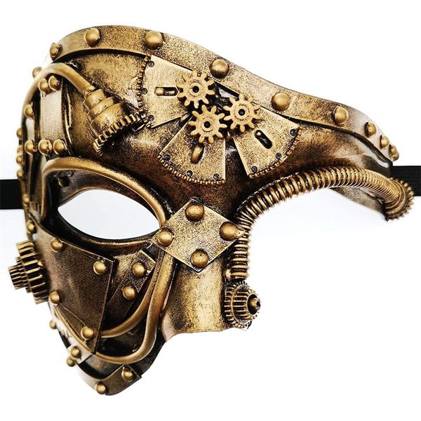 Máscaras de fiesta Estilo punk Máscara veneciana Casco Mecánico Hombres Steampunk Fantasma de la ópera Halloween Cosplay Disfraz Cara 220921