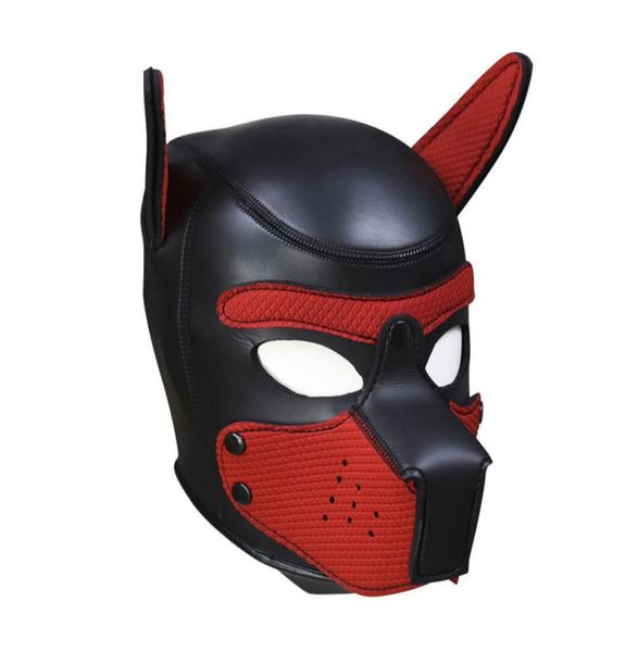 Máscaras de fiesta Pup Puppy Play Dog Hood Acolchado Látex Goma Rol Cosplay Cabeza completa Juguete de Halloween para parejas 2107223736445